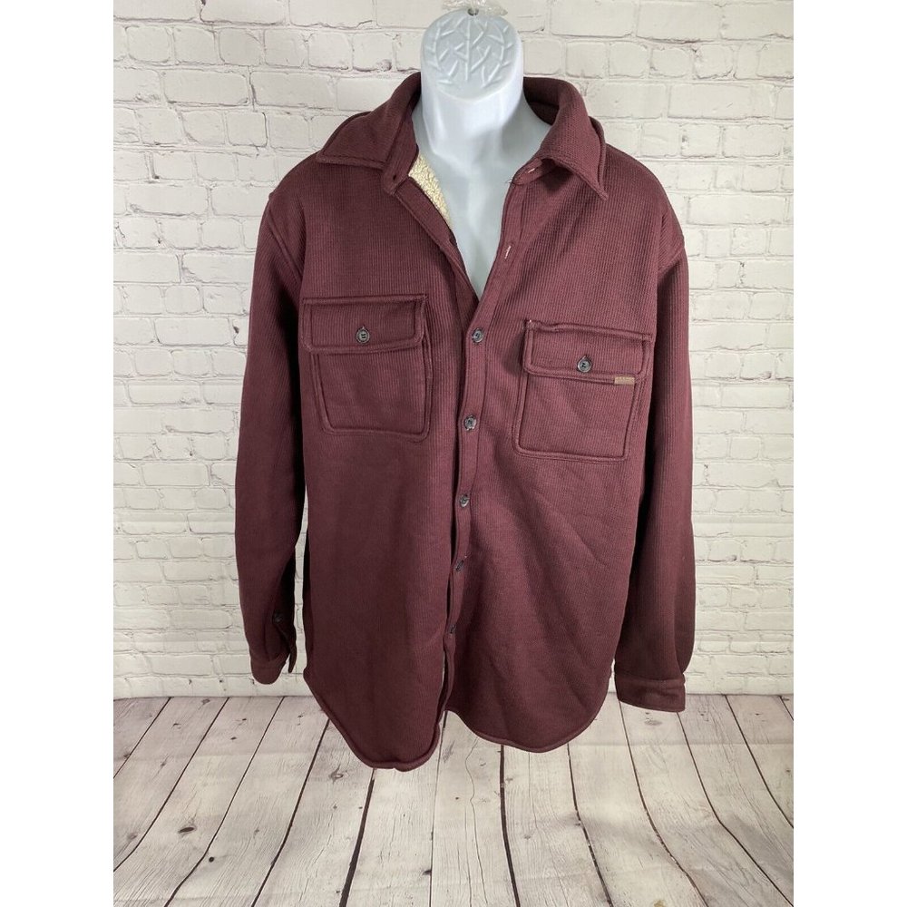 Smith’s Workwear Burgundy Long Sleeve Heavyweight Button Up Fleece Lined Men XL